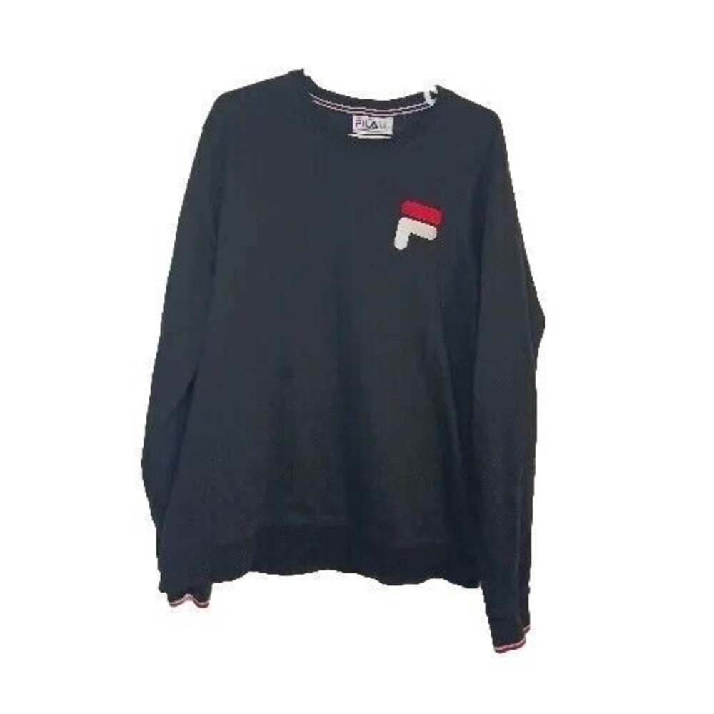 Fila French Terry Crew Neck  Long Sleeve Sweatshirt Black Men's Size XXL 2XL